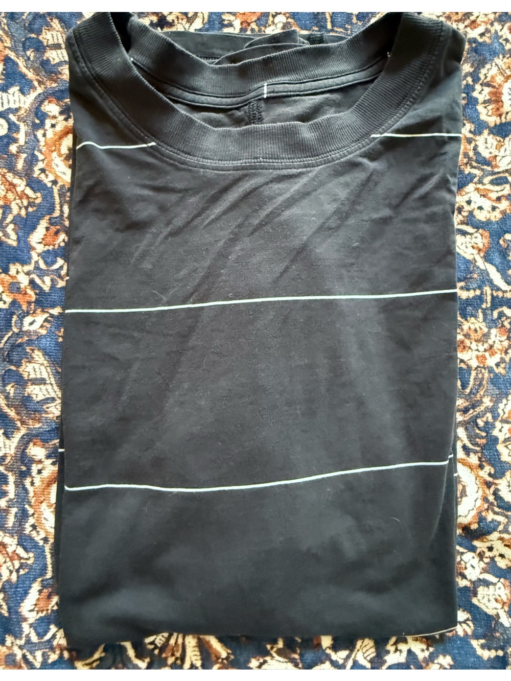 lulu lemon athletica All Yours Cotton T-Shirt in Black/White Pin Stripe